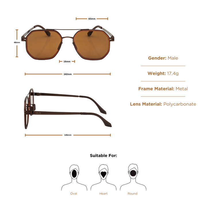 QUE HEX AVIATOR - LIGHT WEIGHT - FLEXIBLE ARMS - MEDIUM